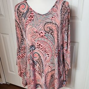 Roz & Ali Pink and Black Paisley Blouse, EC, Size XL